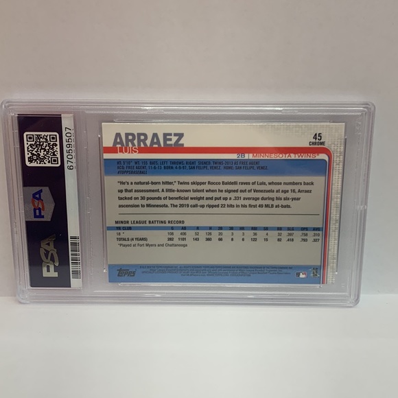 2019 Topps Chrome Luis Arraez Twins RC #45 PSA Graded Mint 9 (MISC7) - Picture 2 of 3